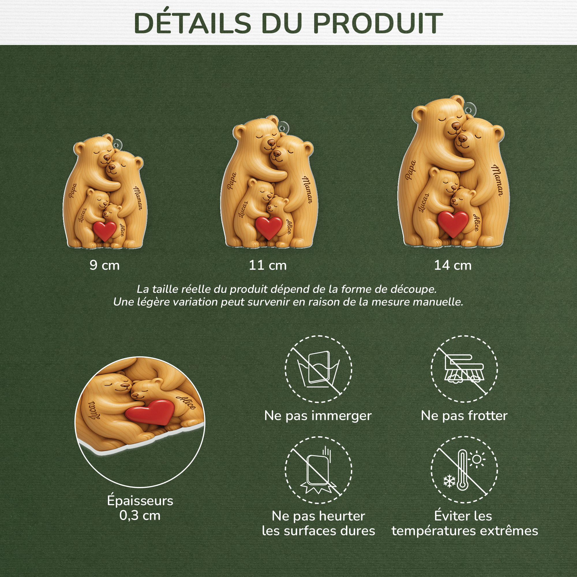 6147OFR3 effet dimpression 3d ornement noel acrylique personnalise jolie famille ours 6147o65ti