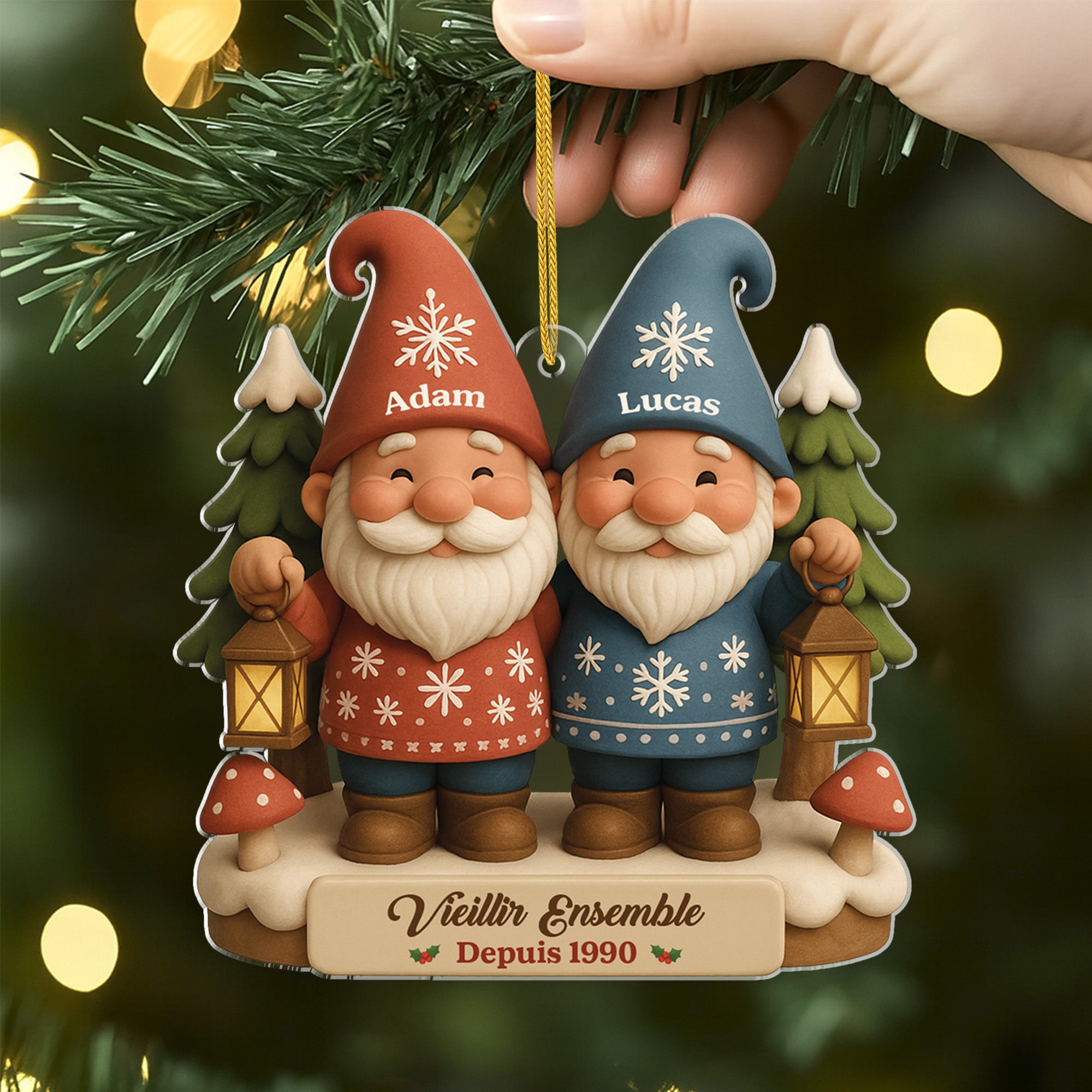 6151OFR2 effet dimpression 3d ornement noel acrylique personnalise couple gay vieillir ensemble 6151oktmg