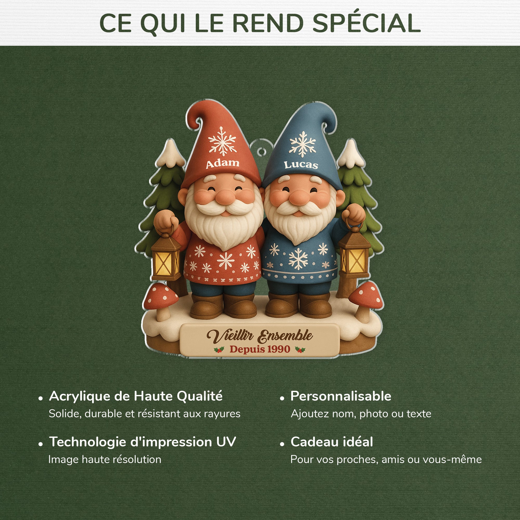 6151OFR4 effet dimpression 3d ornement noel acrylique personnalise couple gay vieillir ensemble 6151oktmg
