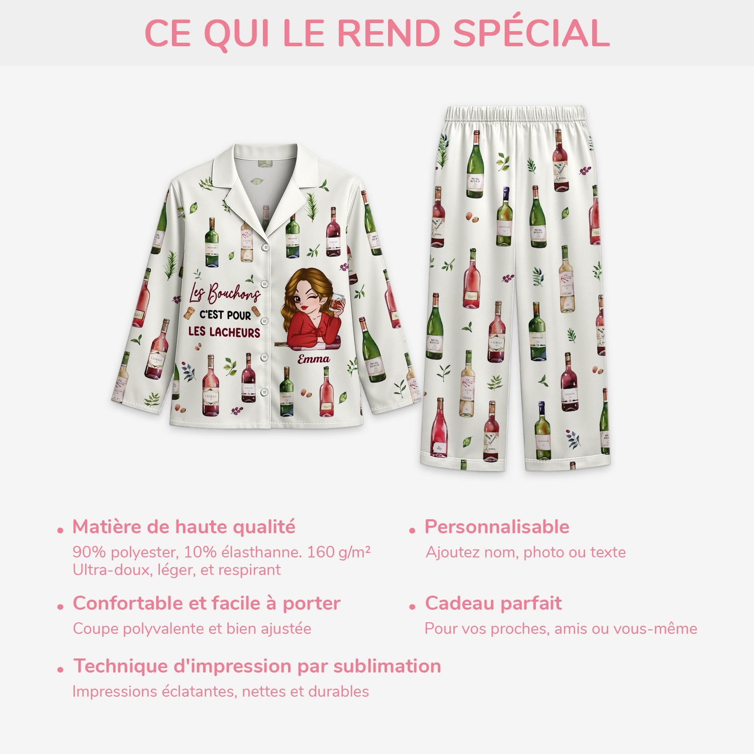 6154VFR5 pyjama personnalise pour femme qui aime le vin les bouchons pour les lacheurs 6154vklza