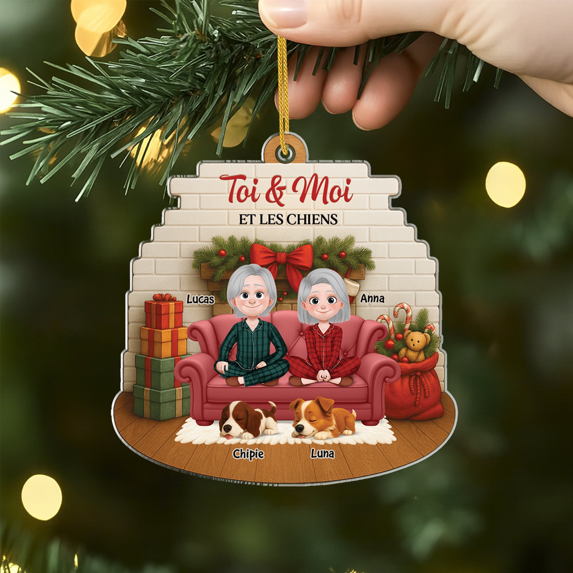 6168OFR2 effet dimpression 3d ornement noel acrylique personnalise couple toi et moi et nos chiens 6168o