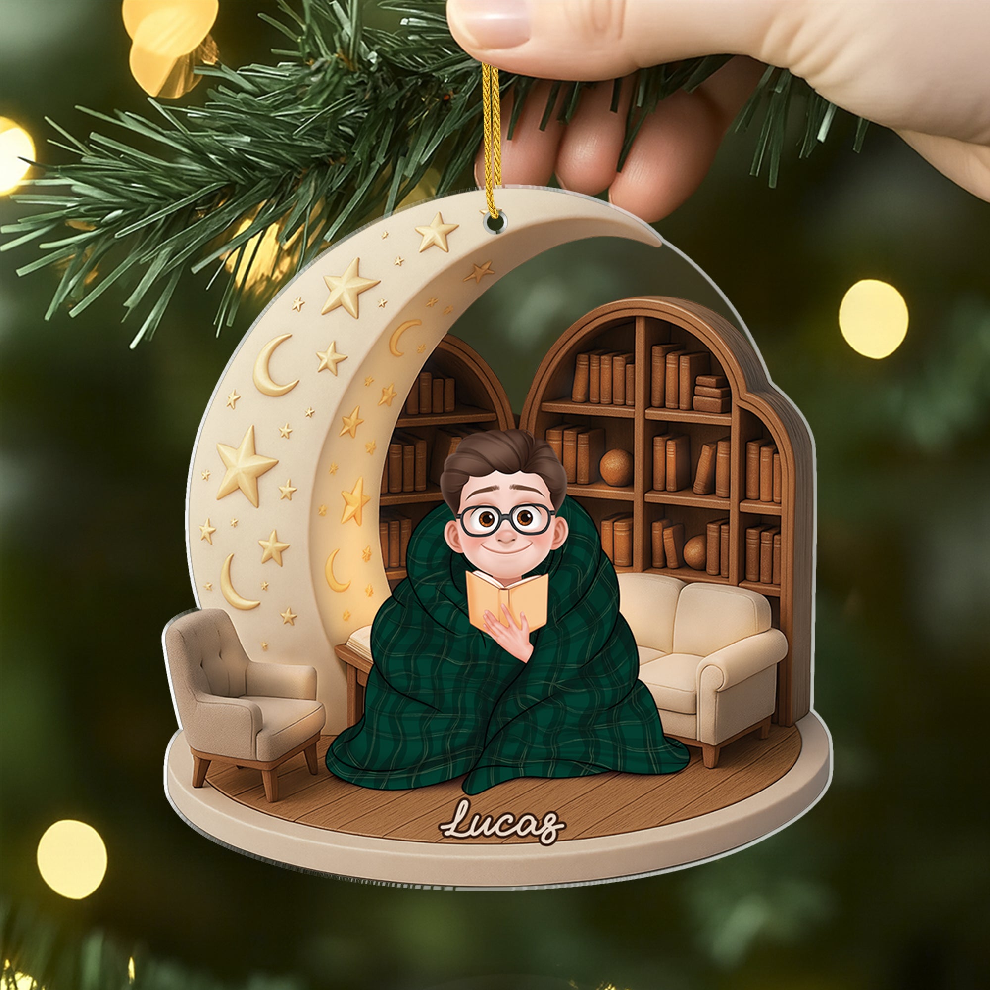 6174OFR2 effet dimpression 3d ornement noel acrylique personnalise mon endroit prefere pour lire un livre 6174o8lna