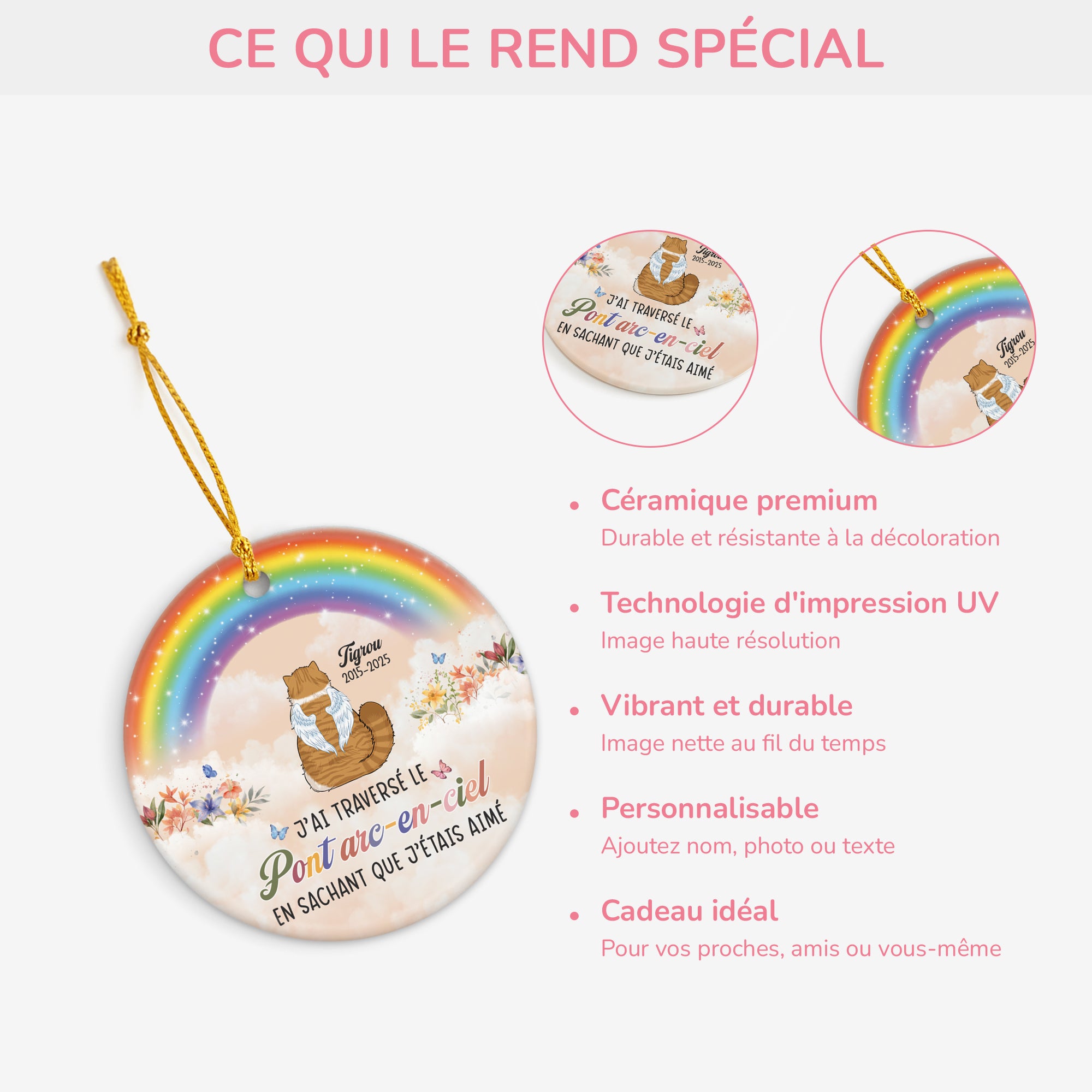 6176OFR1 ornement ceramique personnalise chat commemoratif traverser le pont arc en ciel 6176ok6qd4