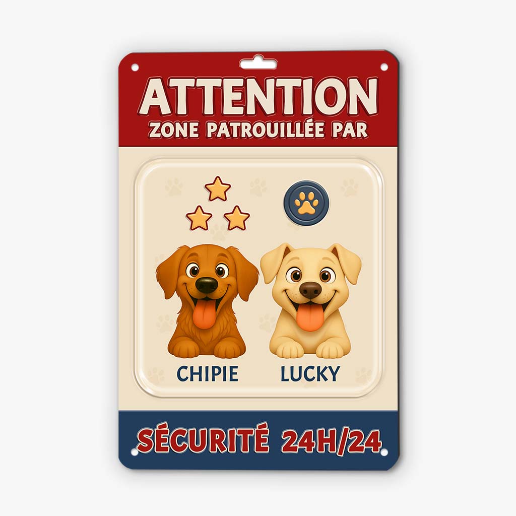 6177EFR2 plaque en metal personnalisee zone patrouillee par mon chien 6177e8tnc