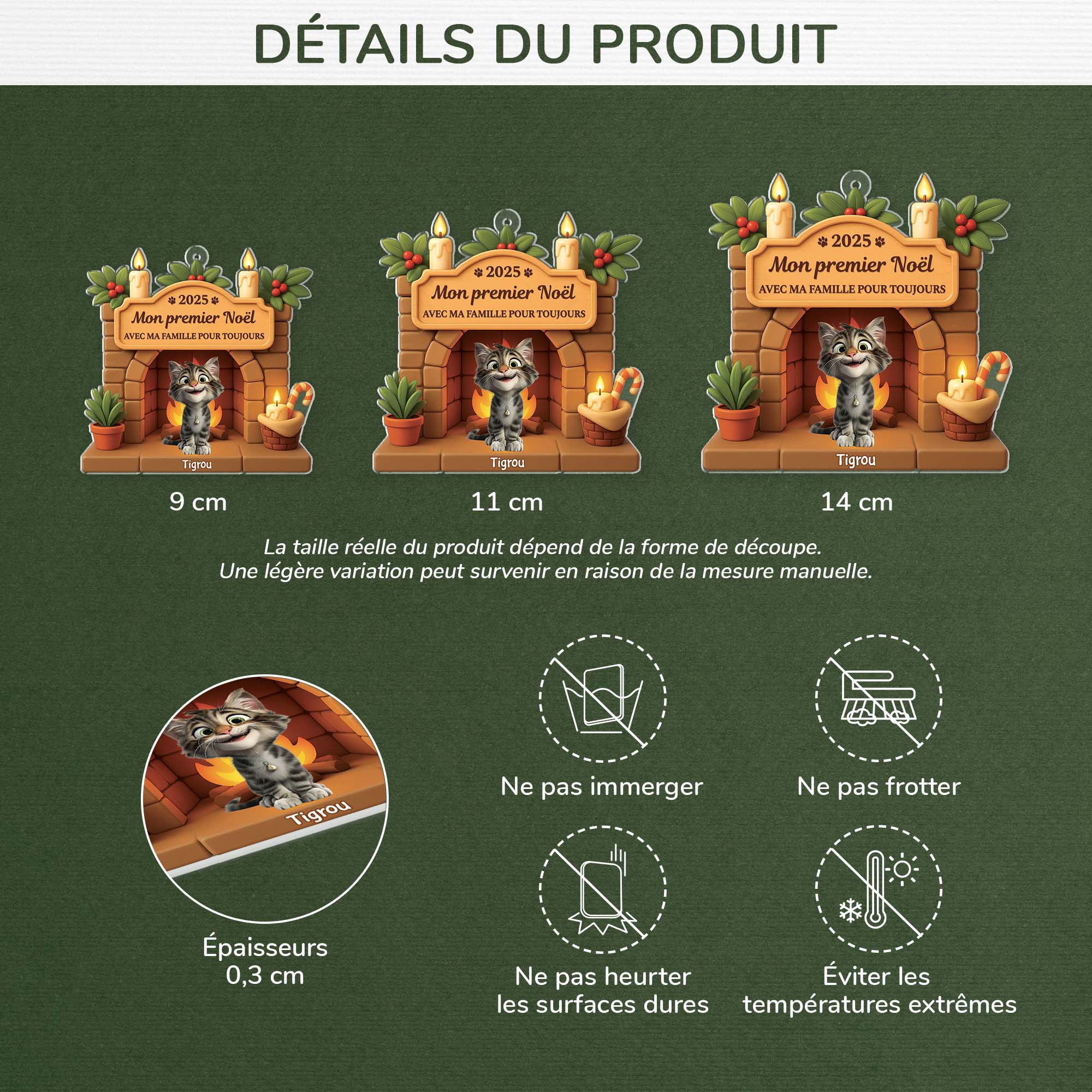 6225OFR3 effet dimpression 3d ornement acrylique personnalise premier noel chat avec ma famille pour toujours 6225o8ttd