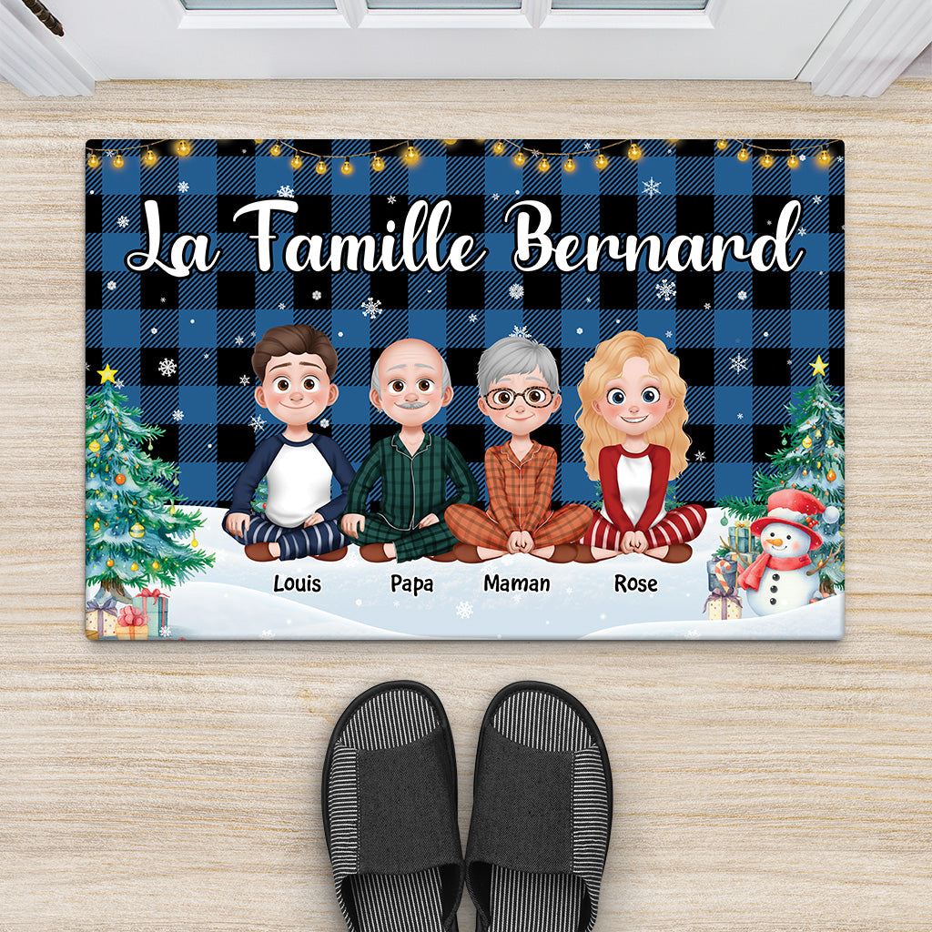 6254DFR1 paillasson personnalise a carreaux notre famille avec chat et chien 6254dk6ti2