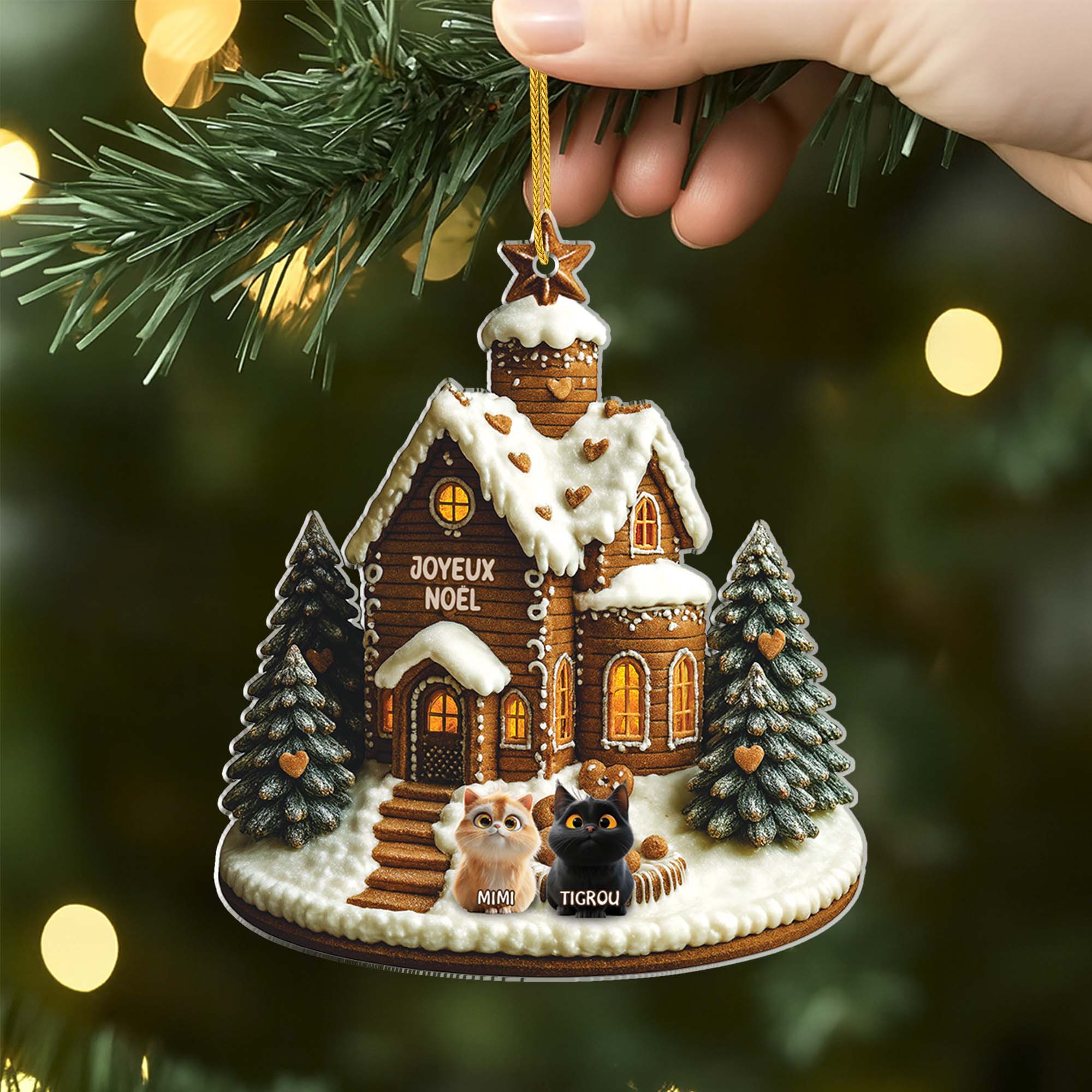 6257OFR2 effet dimpression 3d ornement acrylique personnalise joyeux noel avec des chats 6257okq5d