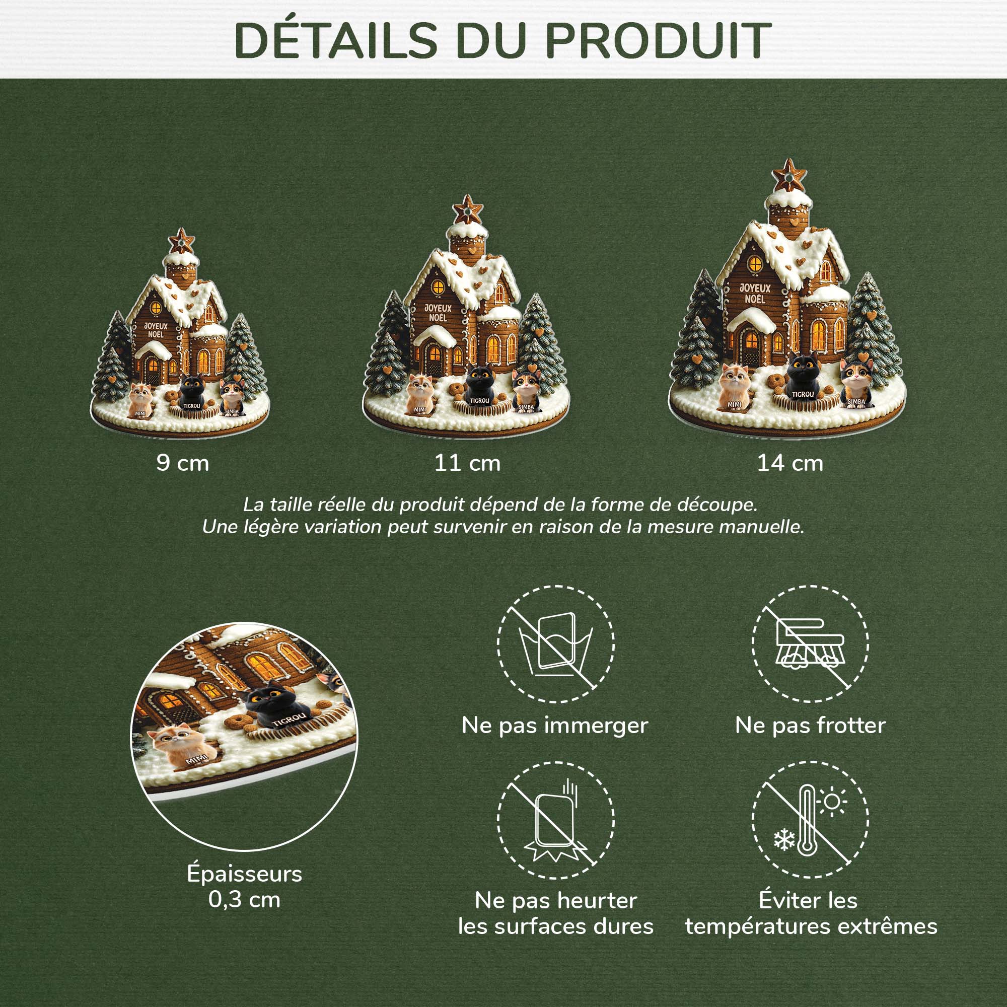 6257OFR3 effet dimpression 3d ornement acrylique personnalise joyeux noel avec des chats 6257okq5d