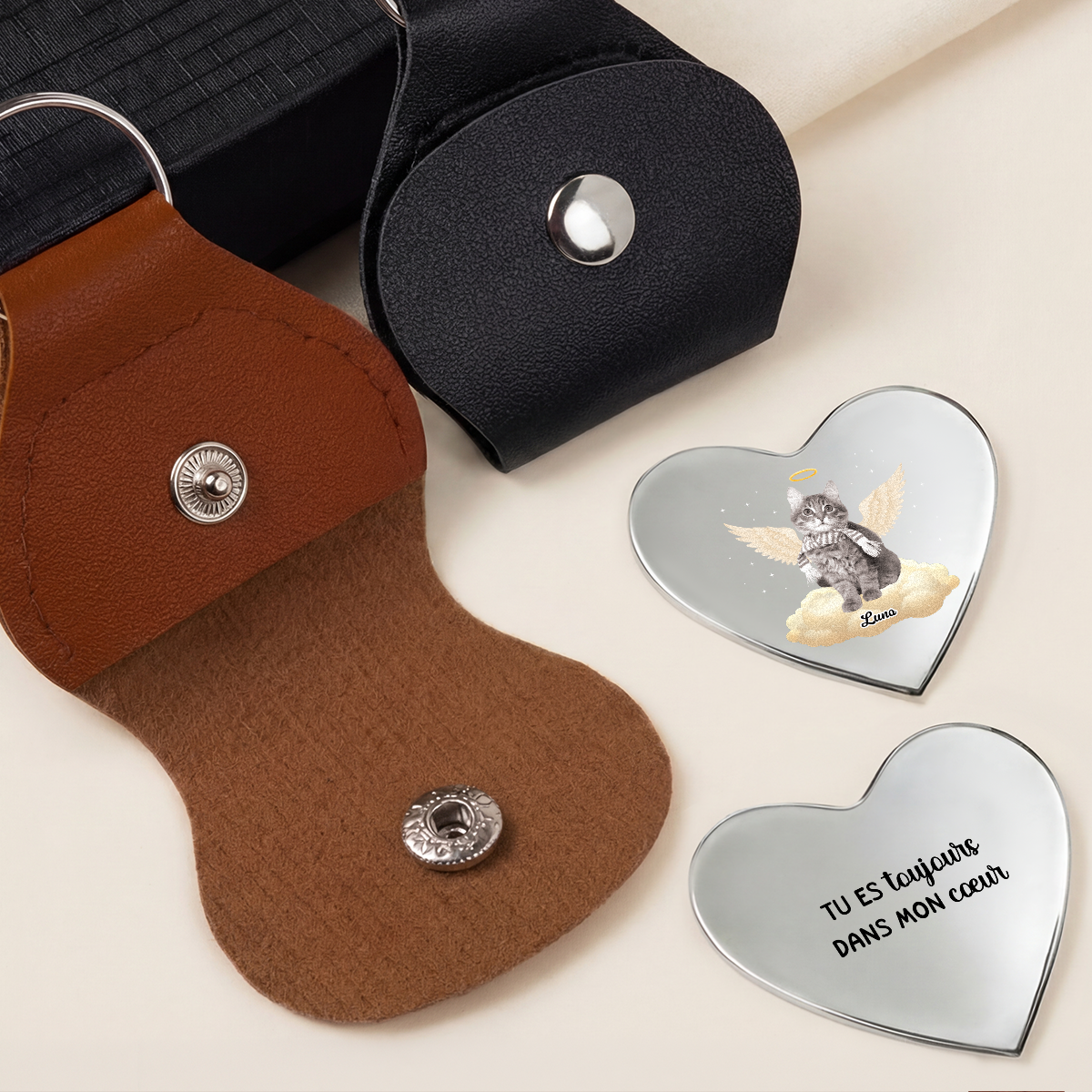 6260AFR2 tes ailes etaient pretes calin de poche personnalise forme de coeur photo commemorative chien et chat 6260ajsfzc