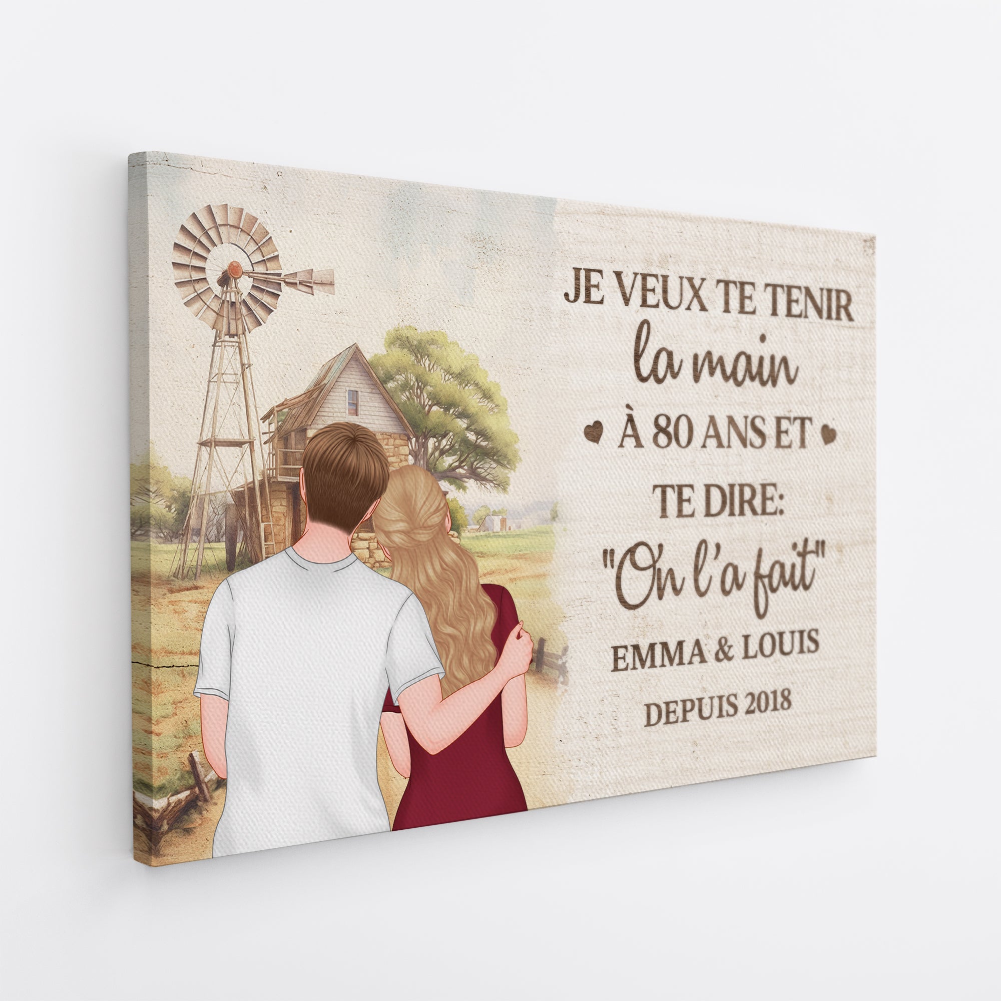 6265CFR2 toile personnalisee couple je veux te tenir la main a 80 ans 6265c8mzg