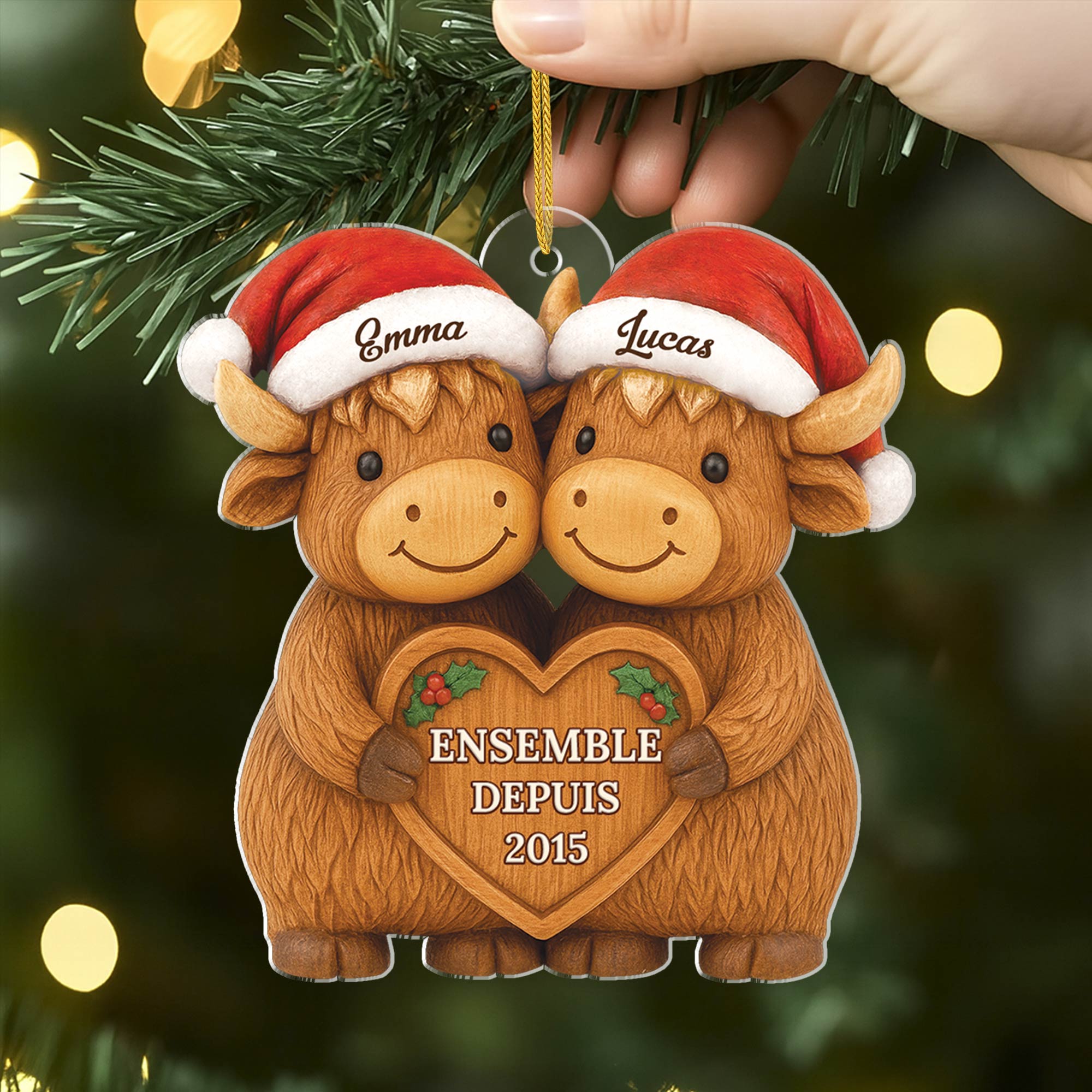 6276OFR2 effet dimpression 3d ornement acrylique personnalise couple vache highland de noel 6276o3qag