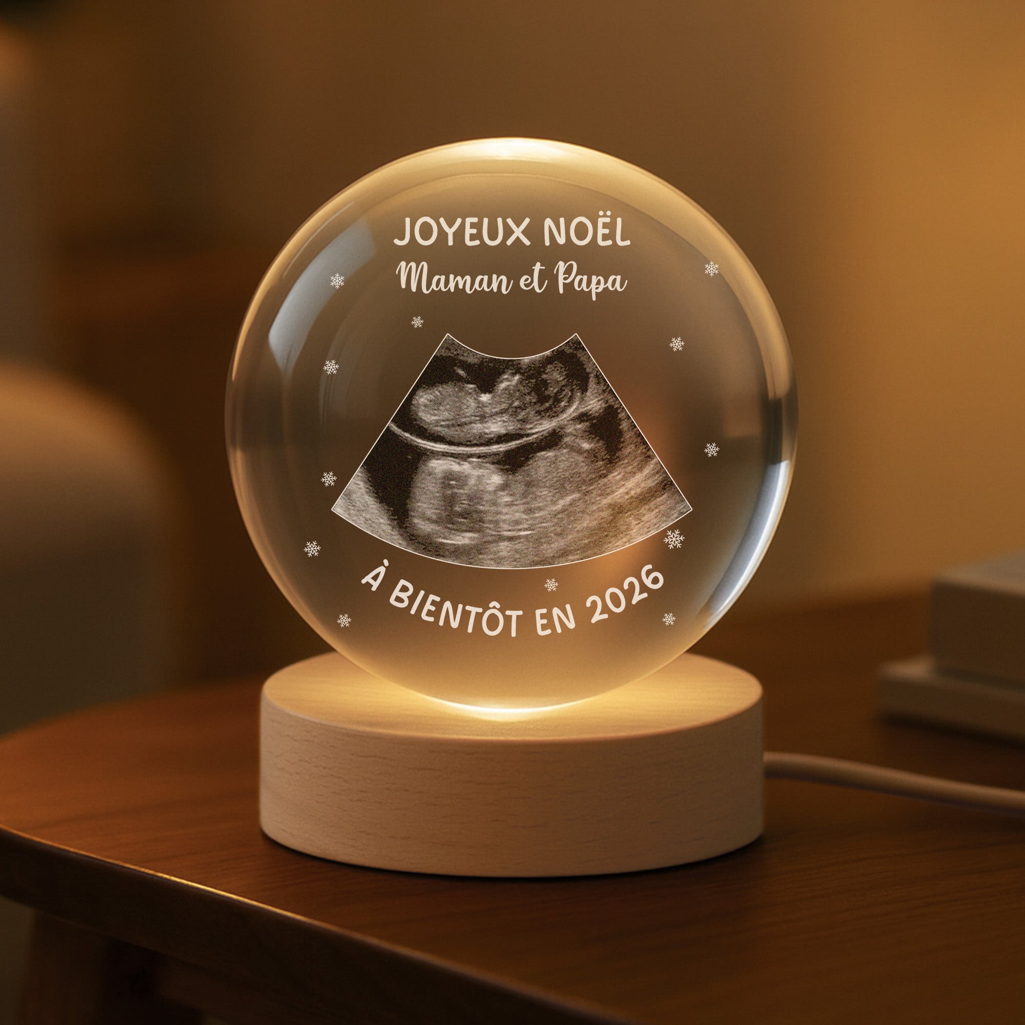 6312LFR2 veilleuse boule de cristal personnalisee avec photo echographique joyeux noel maman  papa de bebe 6312l3m5a