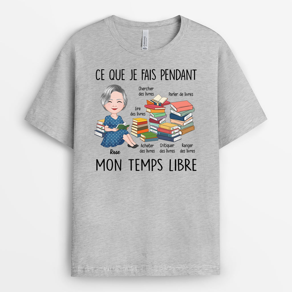 6322AFR2 t shirt personnalise pour femme qui aime les livres ce que je fais pendant mon temps libre 6322akqta