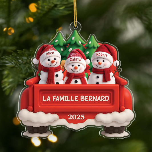 6338OFR1 effet dimpression 3d ornement noel acrylique personnalise famille bonhomme de neige avec voiture 6338okl5i