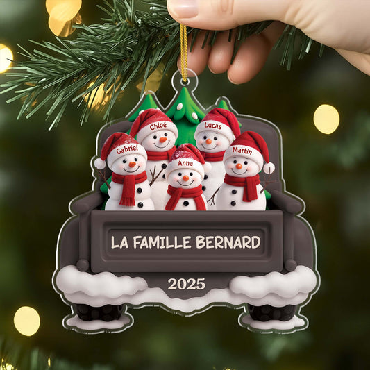 6338OFR2 effet dimpression 3d ornement noel acrylique personnalise famille bonhomme de neige avec voiture 6338okl5i