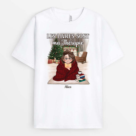 6348AFR1 t shirt noel personnalise pour femme et homme les livres sont ma therapie 6348akl5a_1