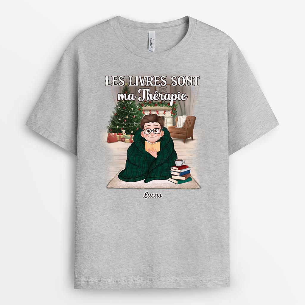 6348AFR1 t shirt noel personnalise pour femme et homme les livres sont ma therapie 6348akl5a_2