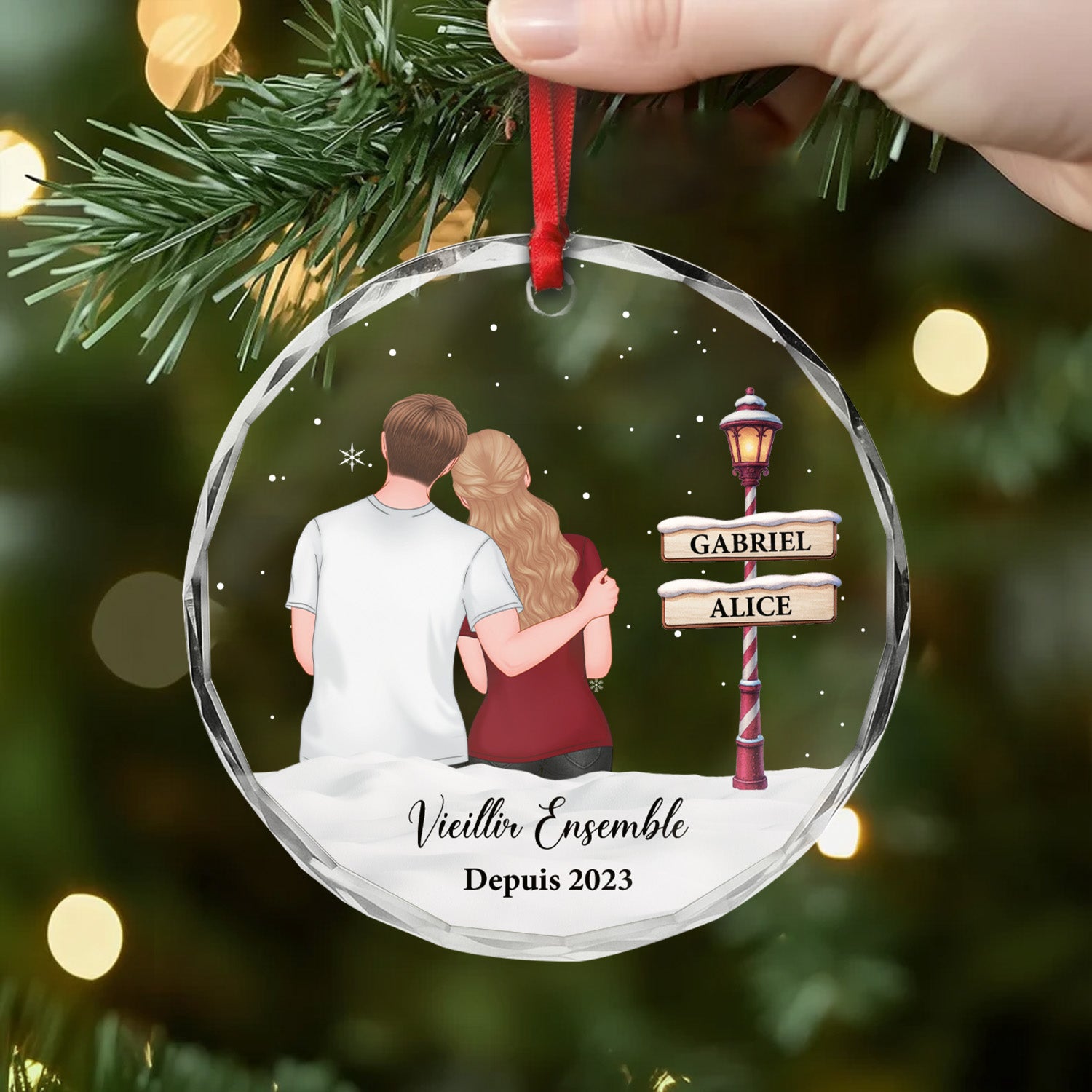 6350OFR2 ornement noel en verre personnalise vieillir ensemble couple depuis 6350otl5g
