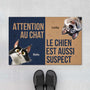 6354DFR1 paillasson personnalise chat avec chien attention au chat 6354d