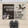 6354DFR2 paillasson personnalise chat avec chien attention au chat 6354d