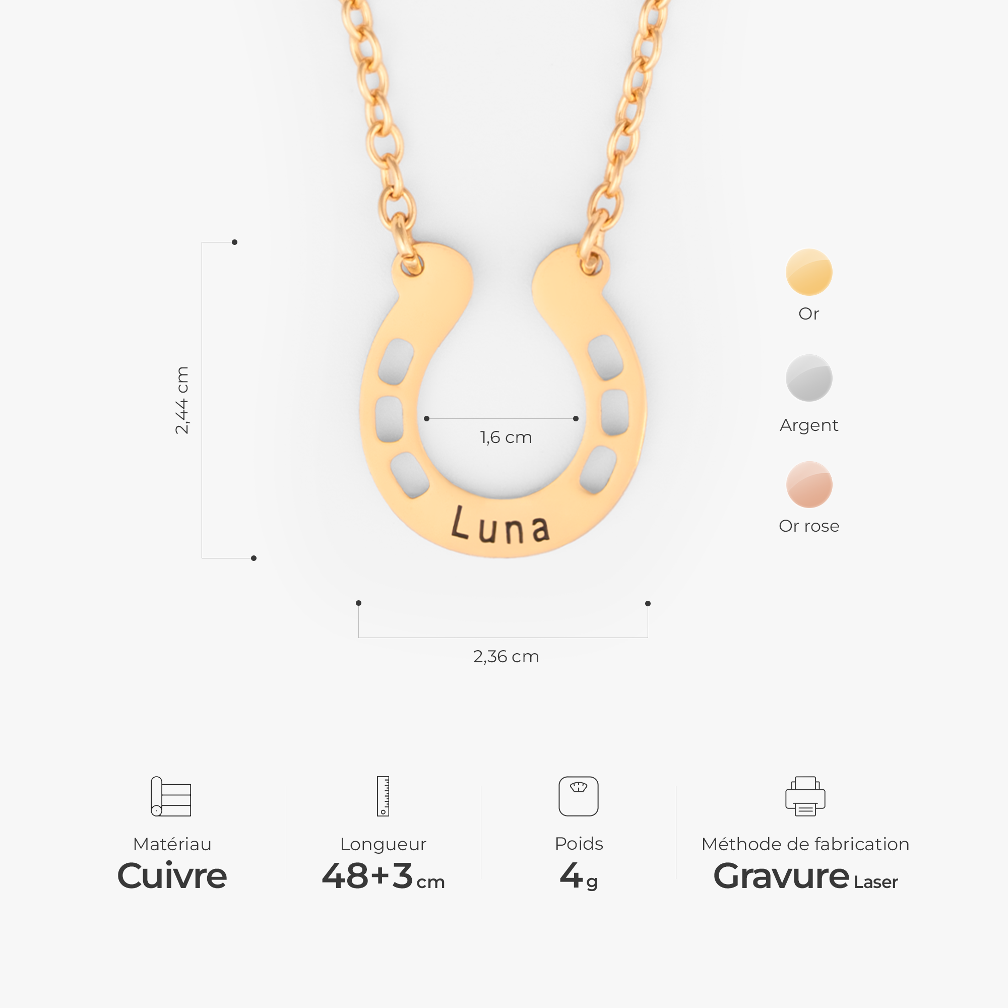 6357JFR3 collier avec prenom personnalise pendentif fer a cheval 6357j0i5a