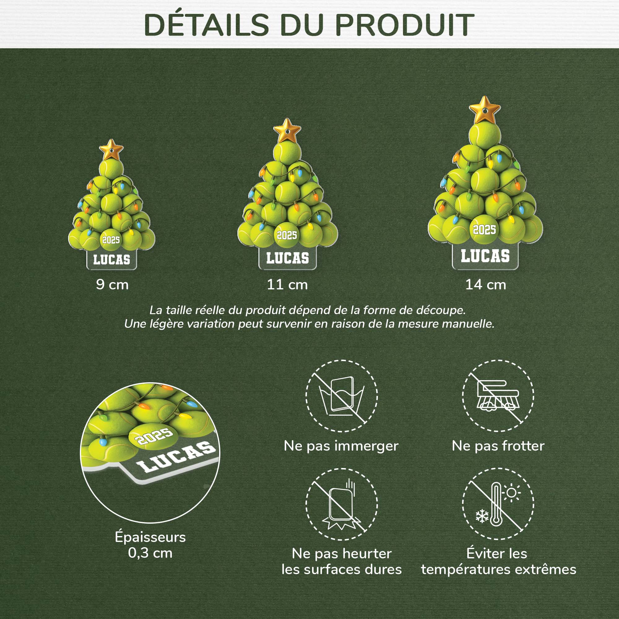 6394OFR3 effet dimpression 3d ornement acrylique personnalise pour femme et homme sapin noel en balles de tennis 6394okttb