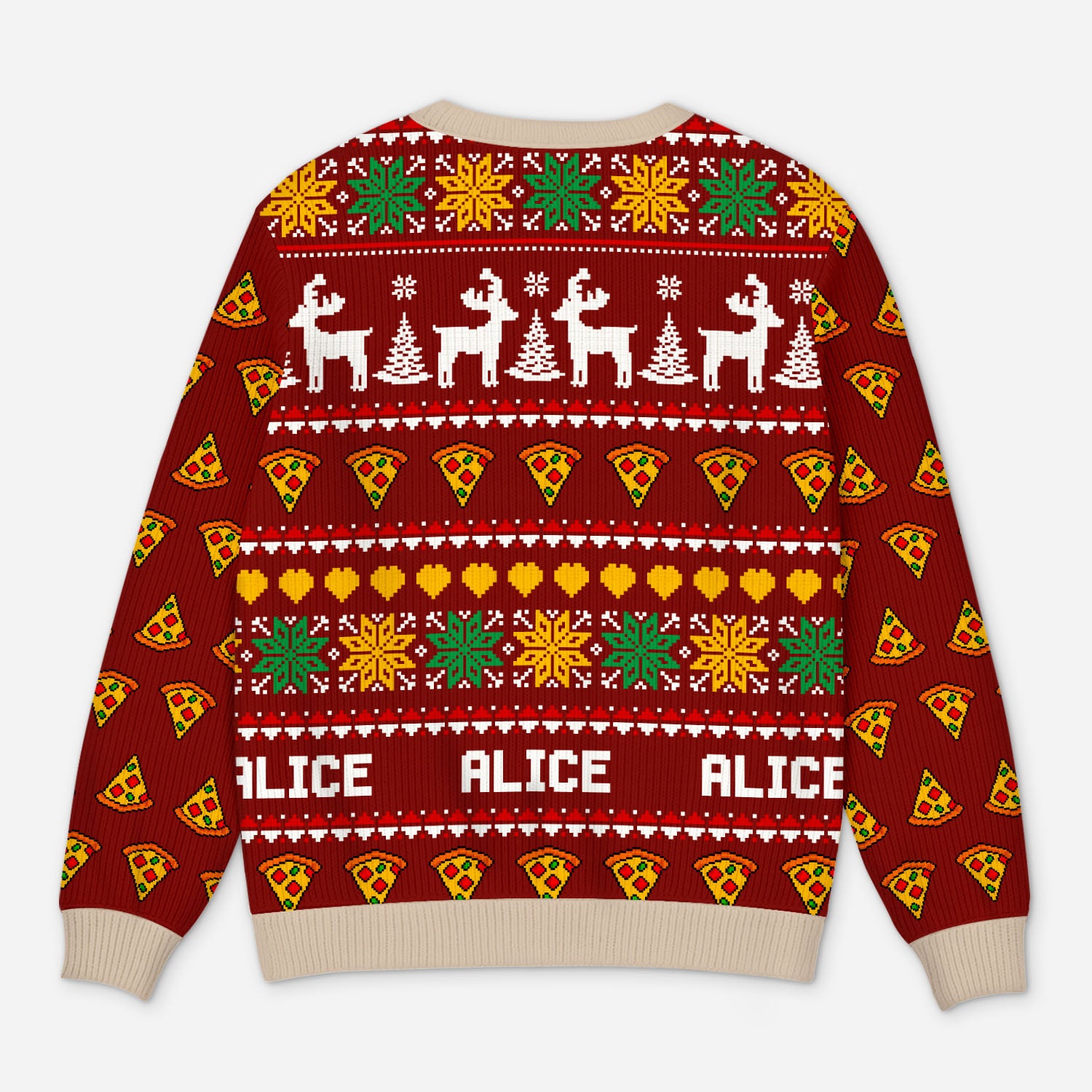 6402WFR3 pull de noel moche personnalise drole pour femme et homme sapin a pizza 6402wtvma
