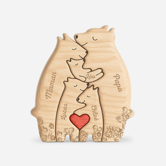 6403QFR1 puzzle en bois personnalise pour parents et grands parents famille ours florale 6403q8hai