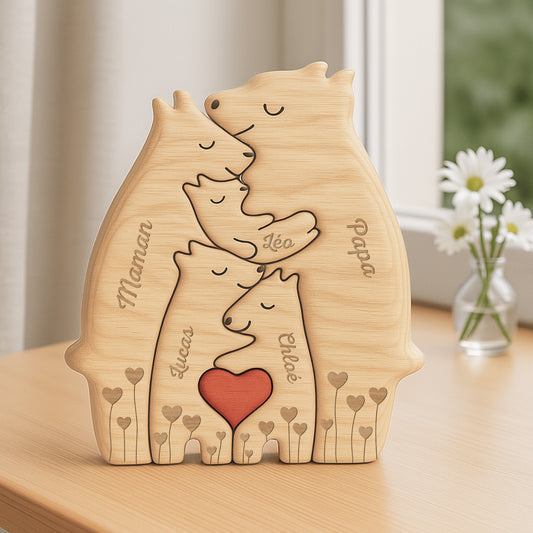 6403QFR2 puzzle en bois personnalise pour parents et grands parents famille ours avec coeur 6403q8hai