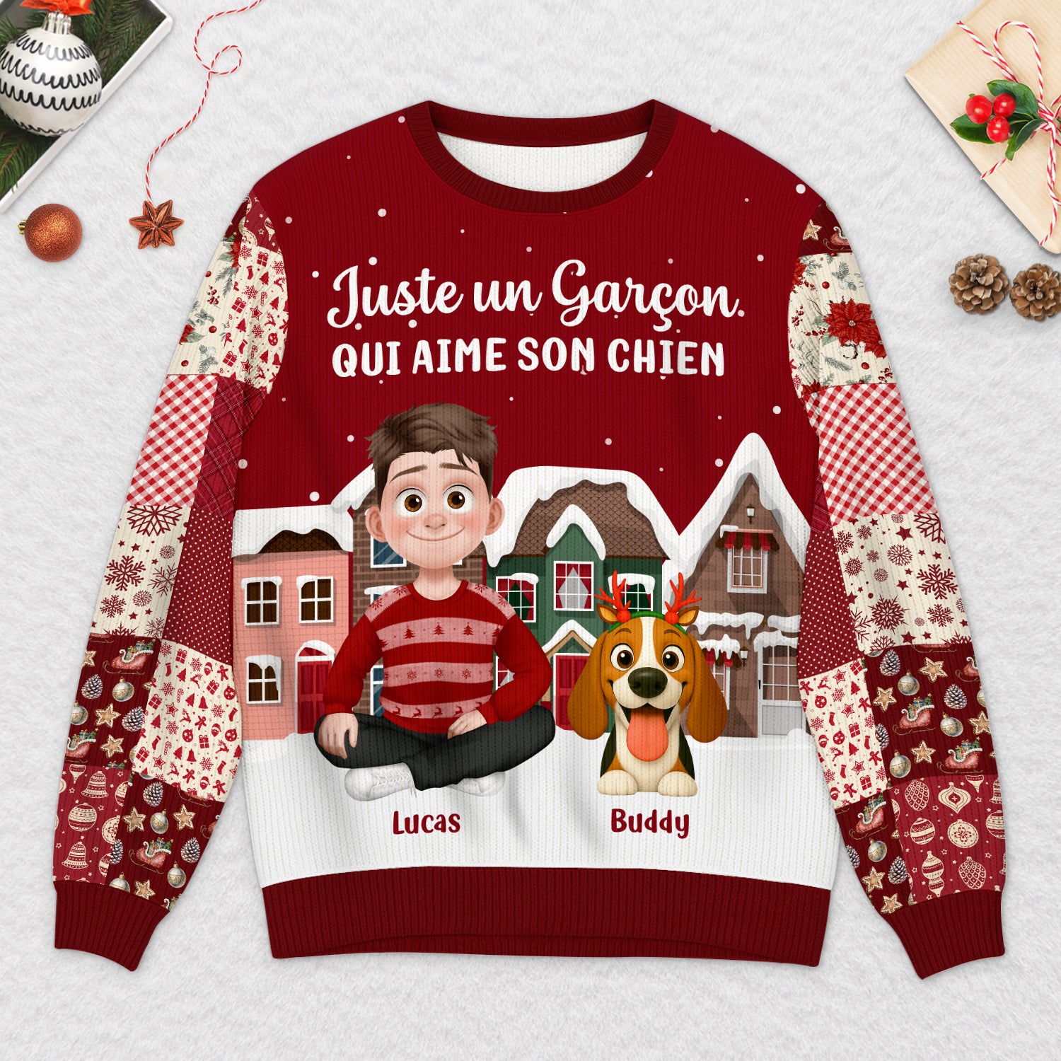 6405WFR2 pull de noel moche personnalise juste une fille qui aime son chien 6405wtvzc