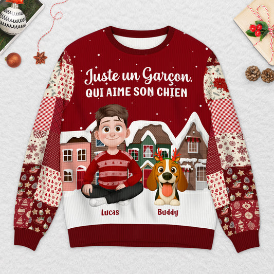 6405WFR2 pull de noel moche personnalise juste une fille qui aime son chien 6405wtvzc