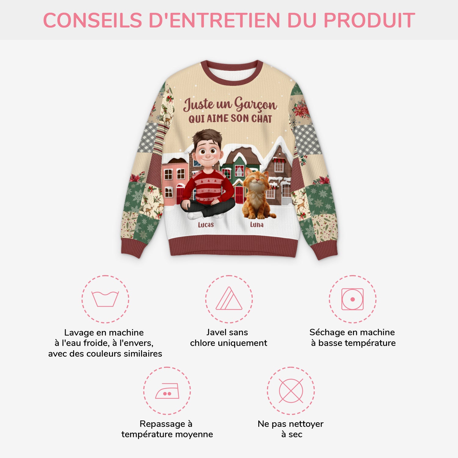 6405WFR4 pull de noel moche personnalise juste une fille qui aime son chat 6405wtvzd