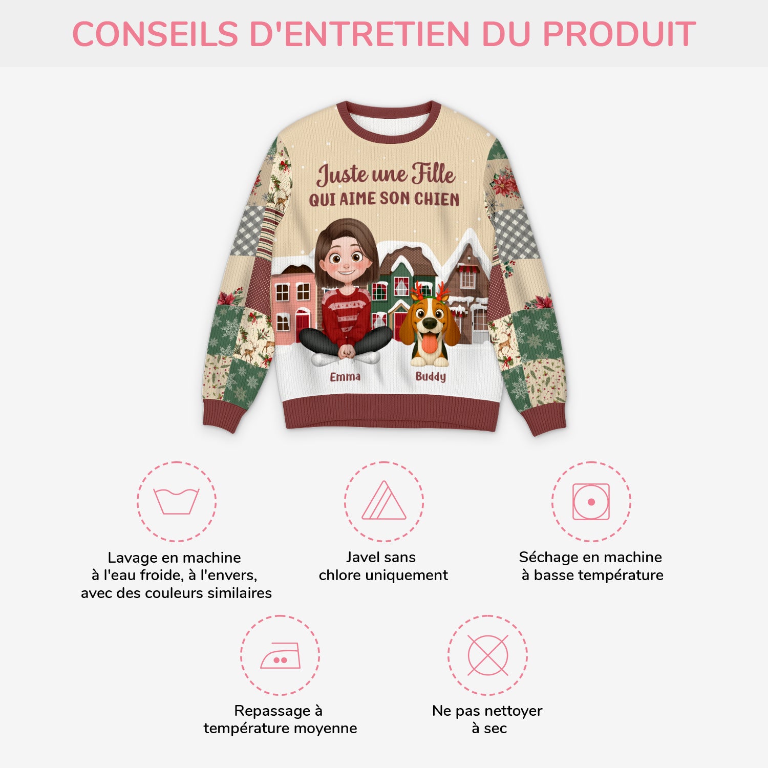 6405WFR4 pull de noel moche personnalise juste une fille qui aime son chien 6405wtvzc