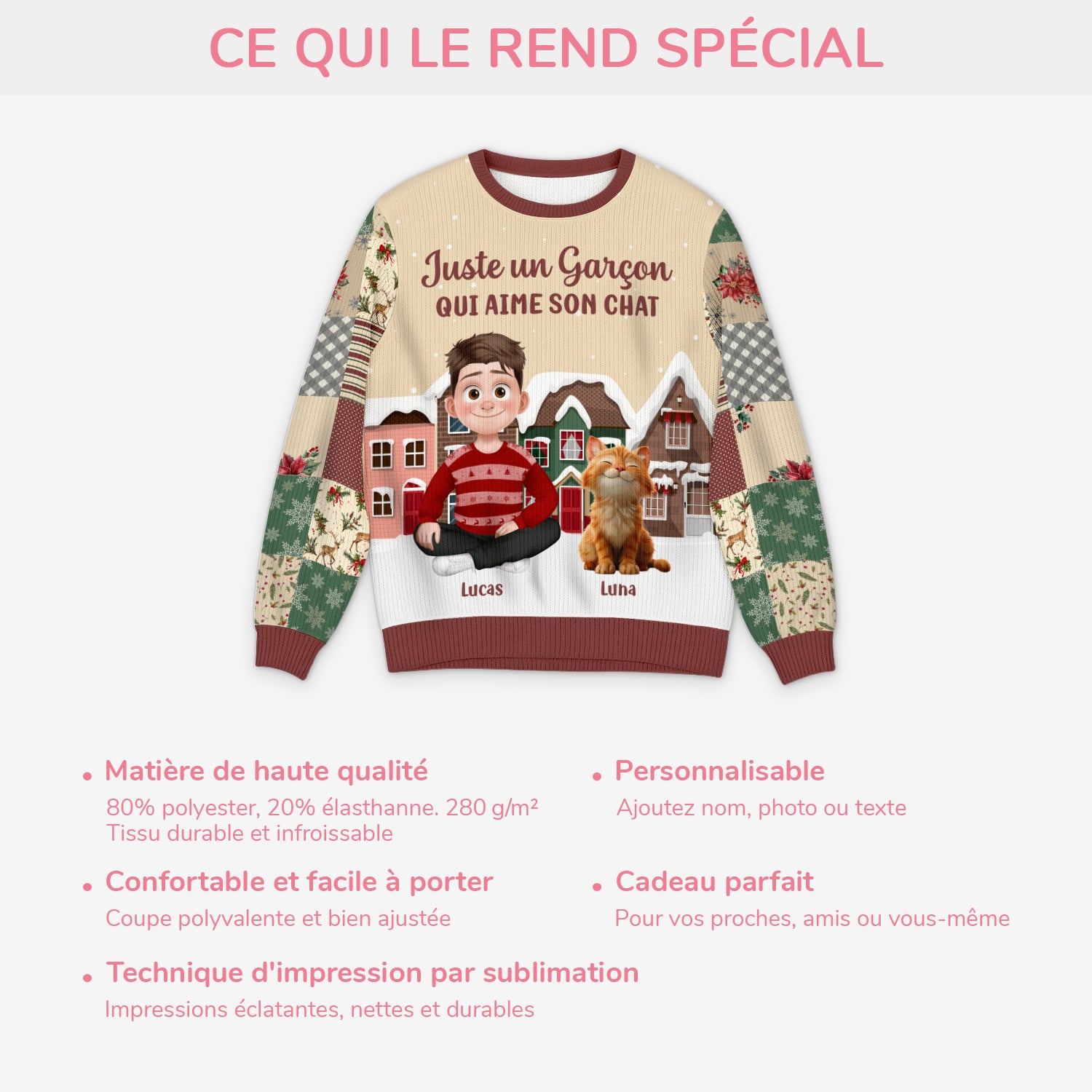 6405WFR5 pull de noel moche personnalise juste une fille qui aime son chat 6405wtvzd