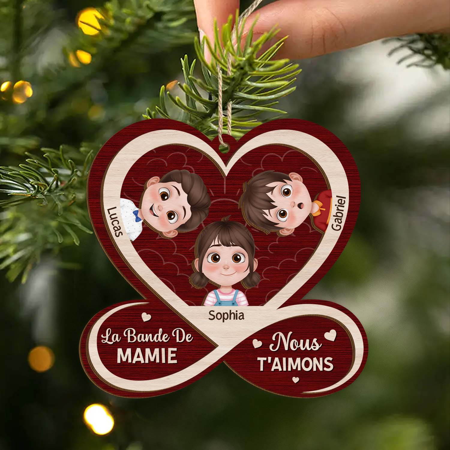 6423OFR2 ornement en bois a 2 couches personnalise la bande de mamie papy avec coeur 6423o6kmb