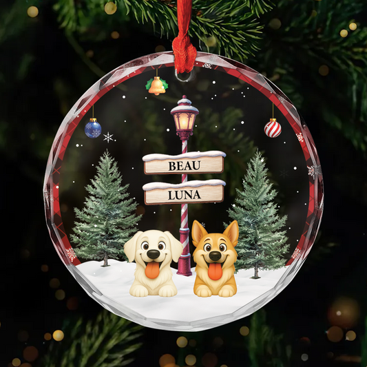 6439OFR1 ornement en verre personnalise joyeux noel avec chien 6439o