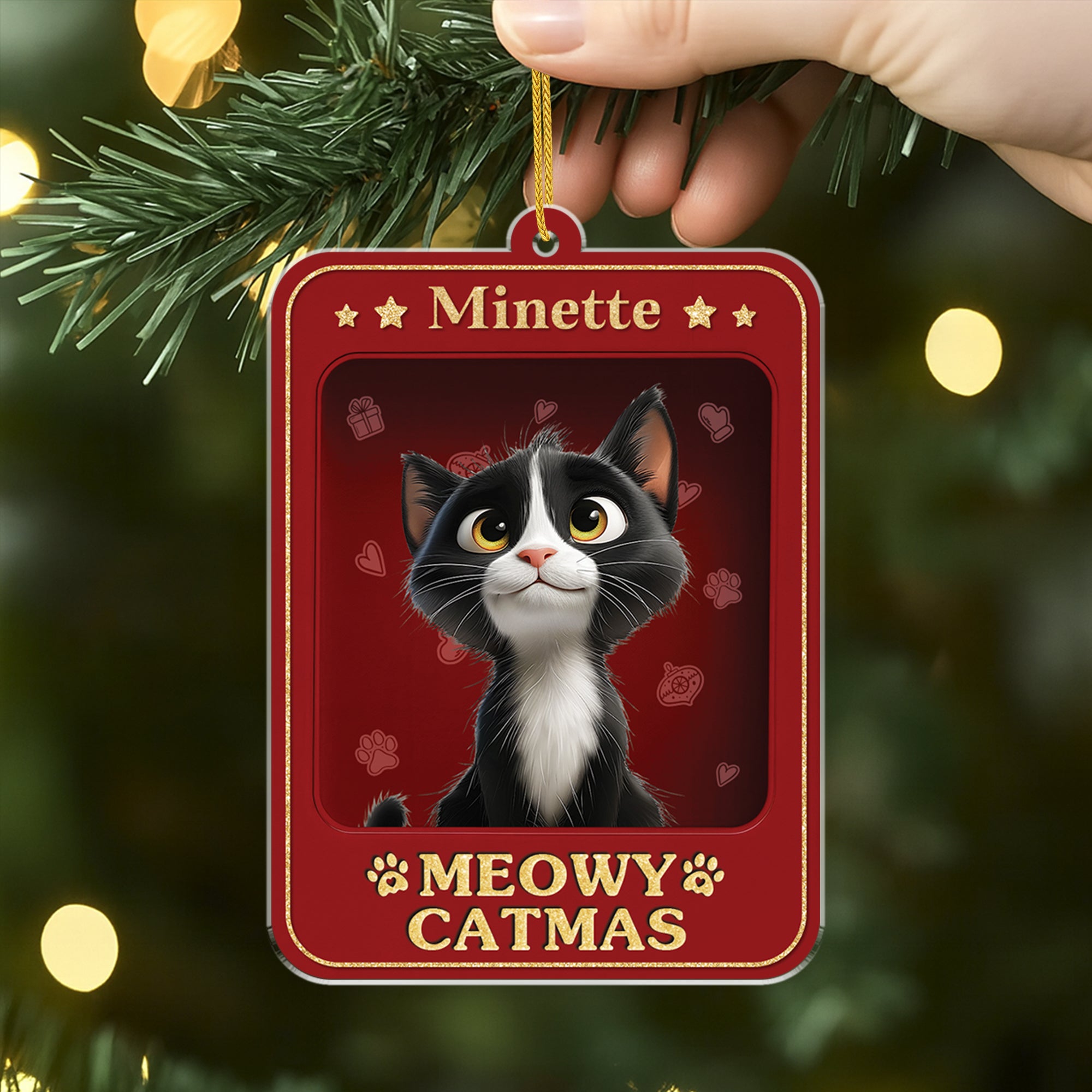 6442OFR2 effet dimpression 3d ornement acrylique personnalise joyeux noel avec chat 6442o8mzd