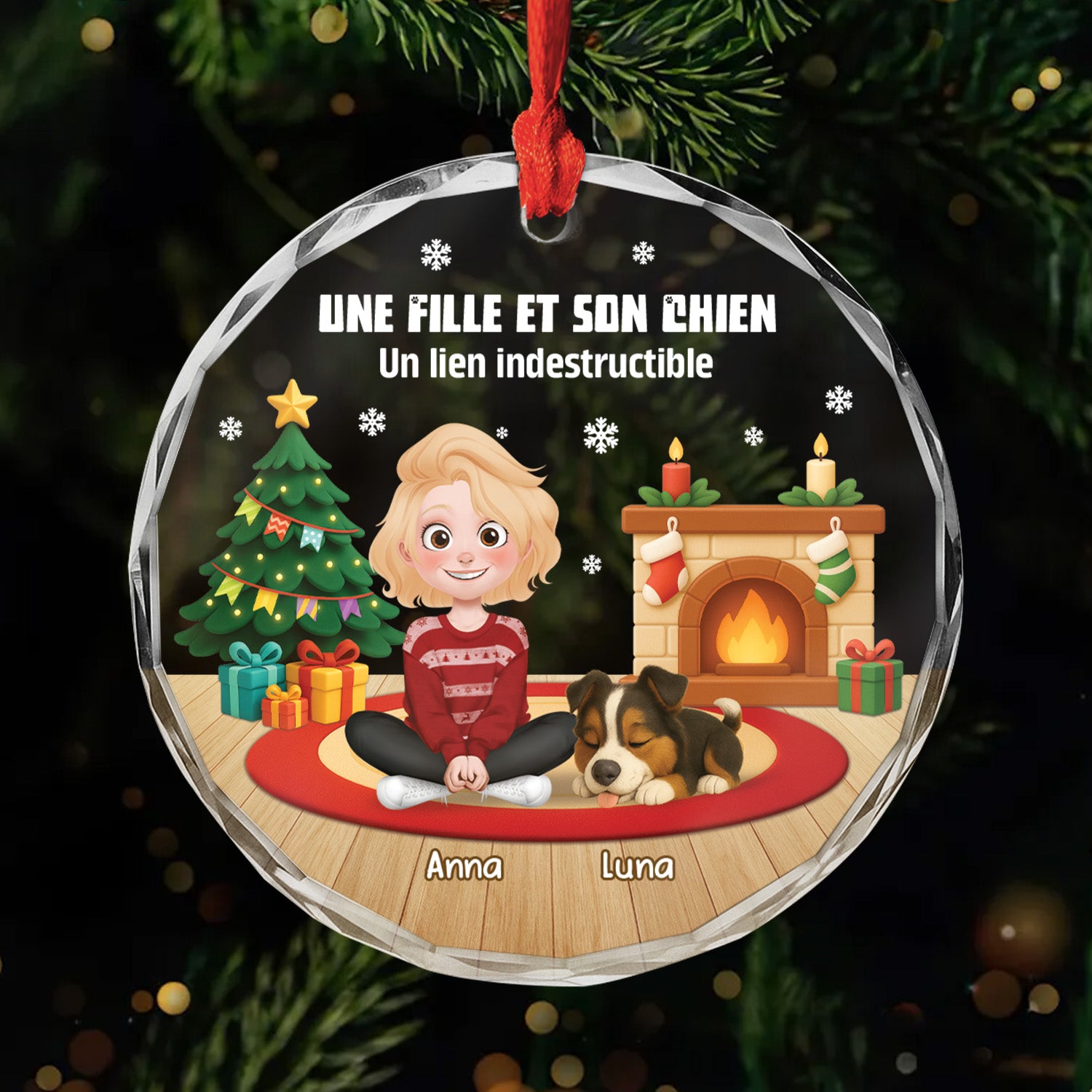 6454OFR1 ornement en verre personnalise une fille et son chien a noel 6454okltc_1