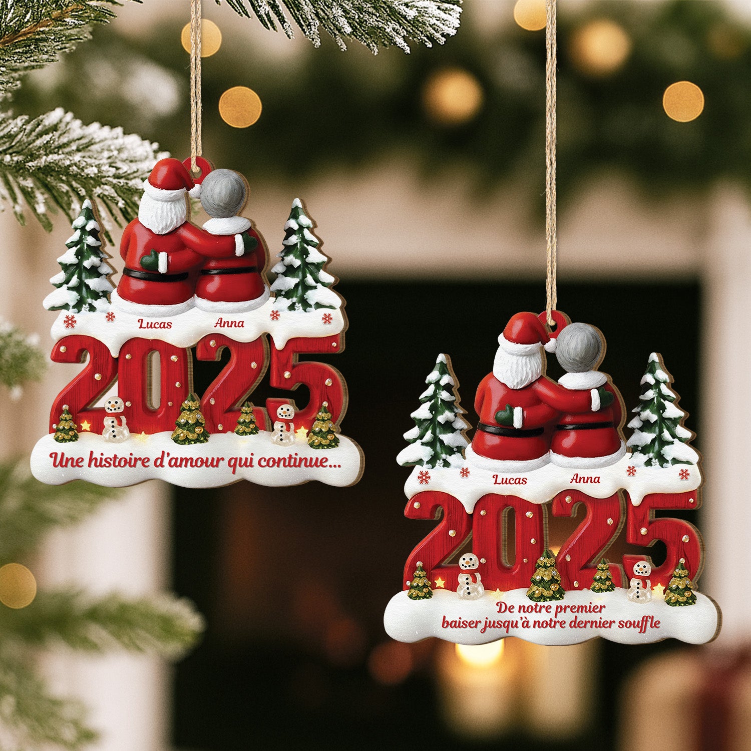 6455OFR2 ornement noel en bois a 1 couche personnalise couple une histoire d_amour 6455otqtg