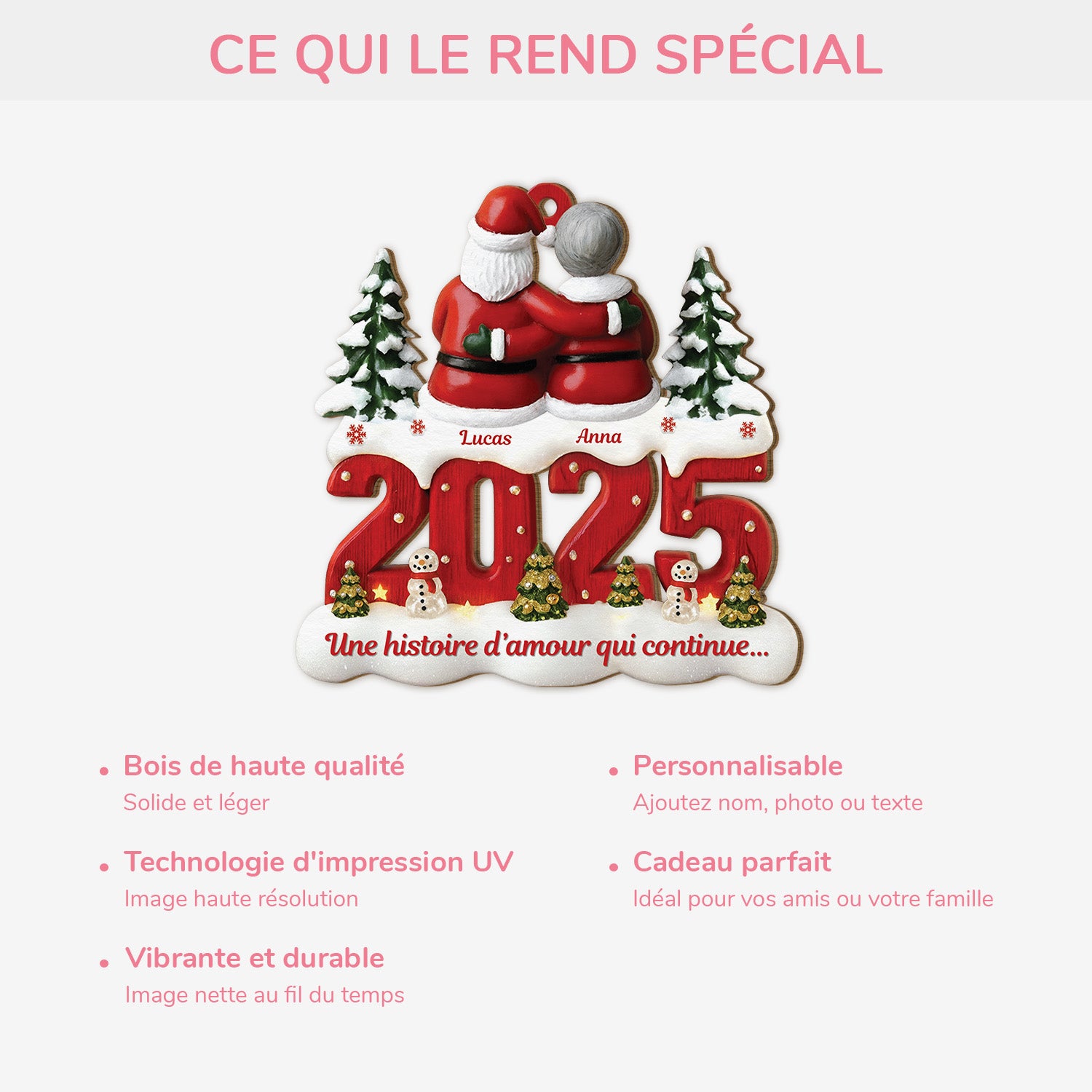 6455OFR4 ornement noel en bois a 1 couche personnalise couple une histoire d_amour 6455otqtg