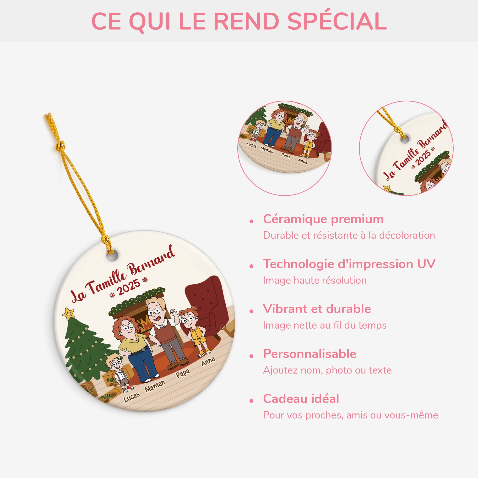 6460OFR4 ornement ceramique personnalise famille noel avec notre chien et chat 6460o3kti
