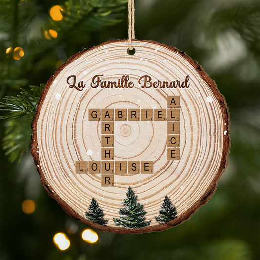 6502OFR1 ornement noel en bois a 1 couche personnalise famille tranche de bois avec mots croises 6502o3tti