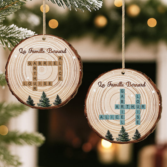 6502OFR2 ornement noel en bois a 1 couche personnalise famille tranche de bois avec mots croises 6502o3tti