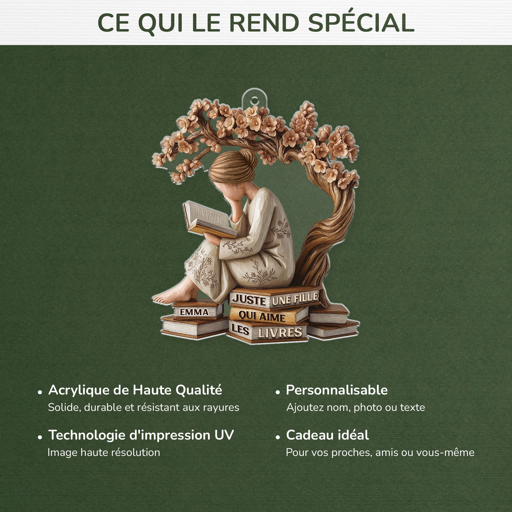 6504OFR4 effet dimpression 3d ornement de noel acrylique personnalise une fille qui aime les livres 6504o3tza