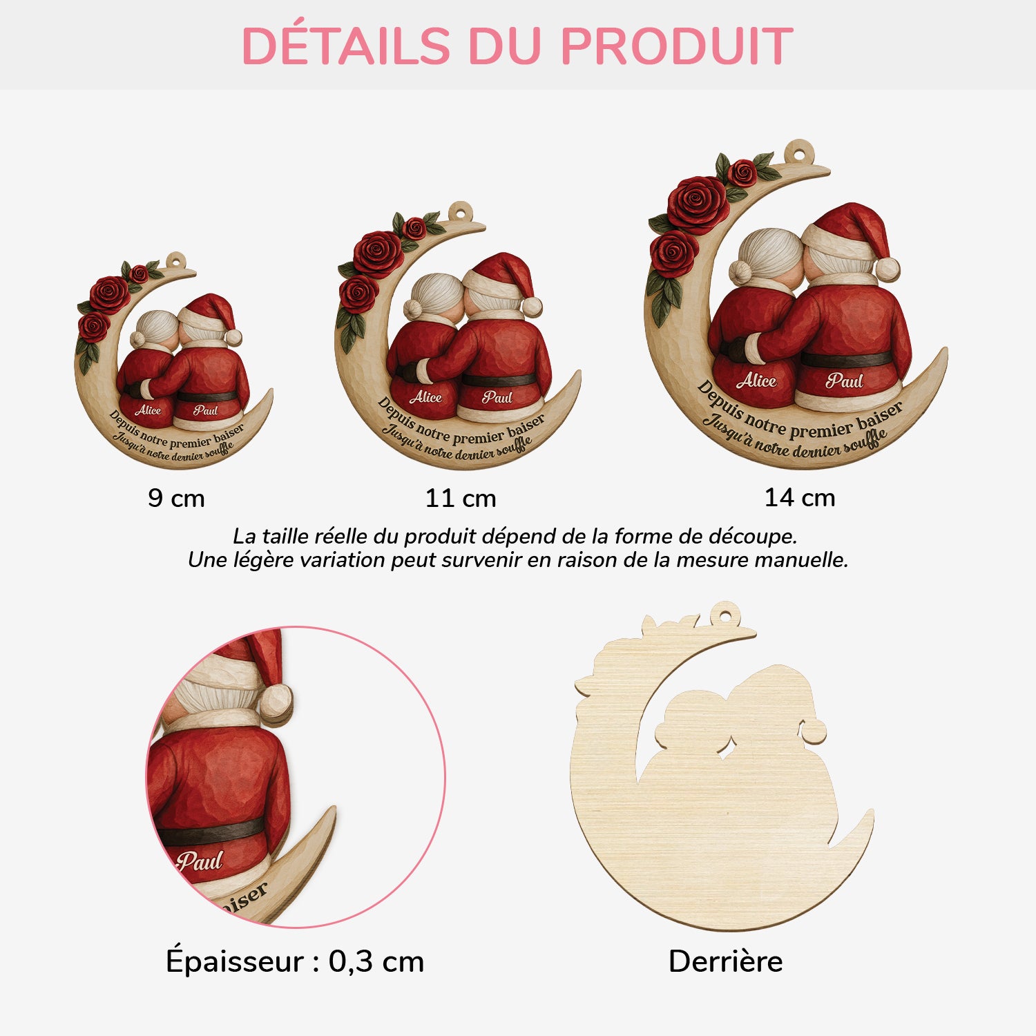 6512OFR1 effet dimpression 3d ornement noel en bois a 1 couche personnalise couple de pere noel depuis notre premier baiser 6512o3lzg_3