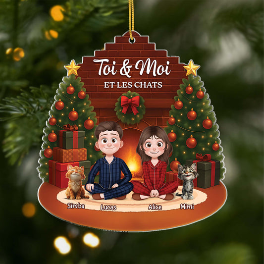 6519OFR1 effet dimpression 3d ornement acrylique personnalise toi et moi et notre chat a noel 6519oktnd