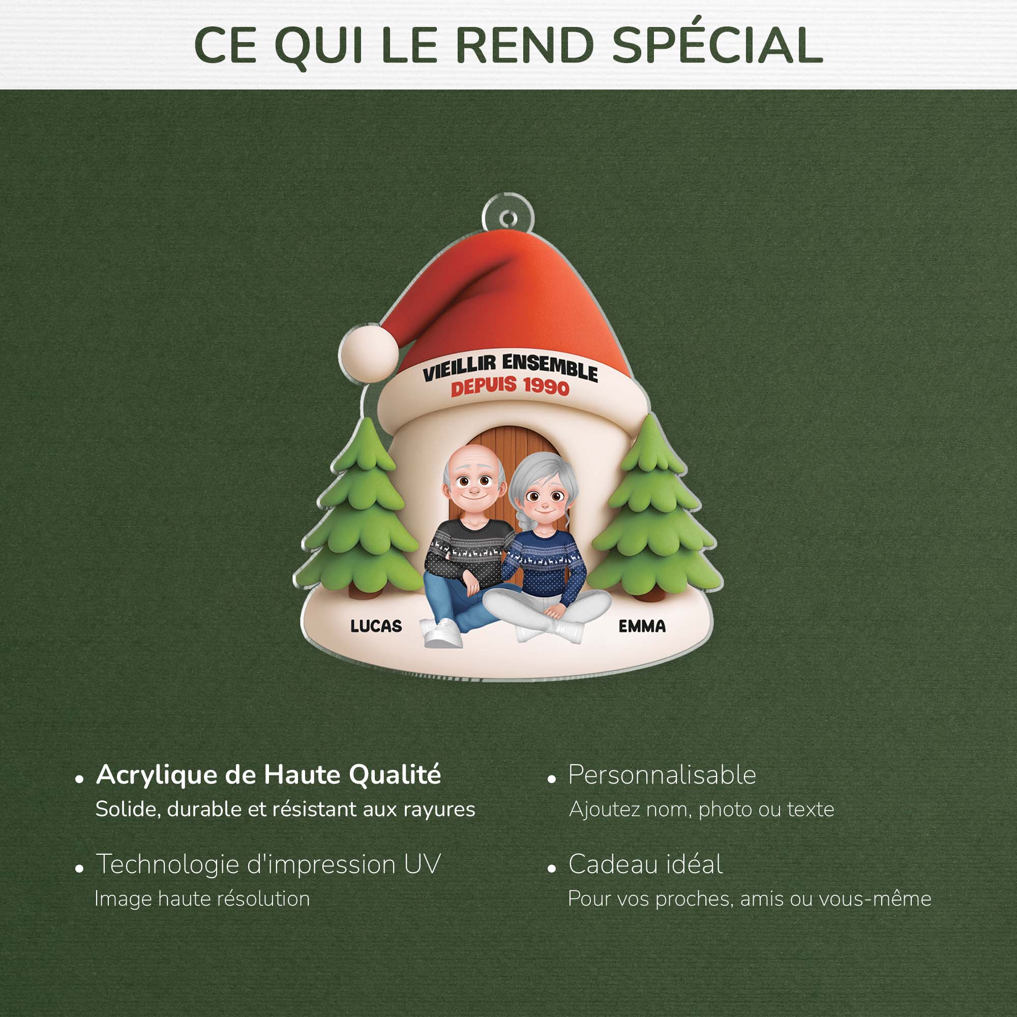 6526OFR4 effet dimpression 3d ornement noel acrylique personnalise couple sembeter lun lautre 6526okl5g