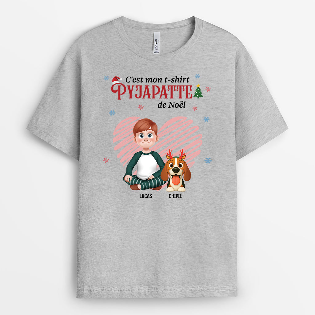 6528AFR2 t shirt personnalise chien mon pyjapatte de noel 6528atqcc