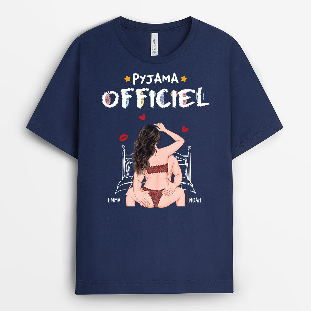 6535AFR2 t shirt noir personnalise couple pyjama officiel 6535akz5g