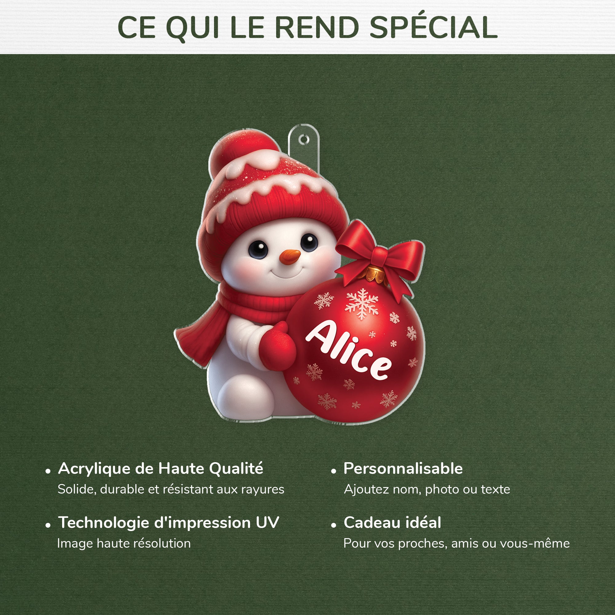6543OFR4 effet dimpression 3d ornement acrylique personnalise boule rouge de noel enfant 6543okzck